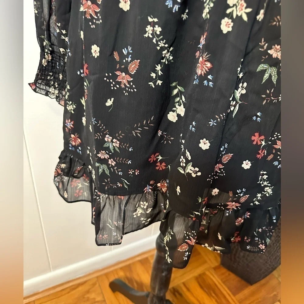Sanctuary Smocked Black Floral Midi Dress, Women’s Size Small